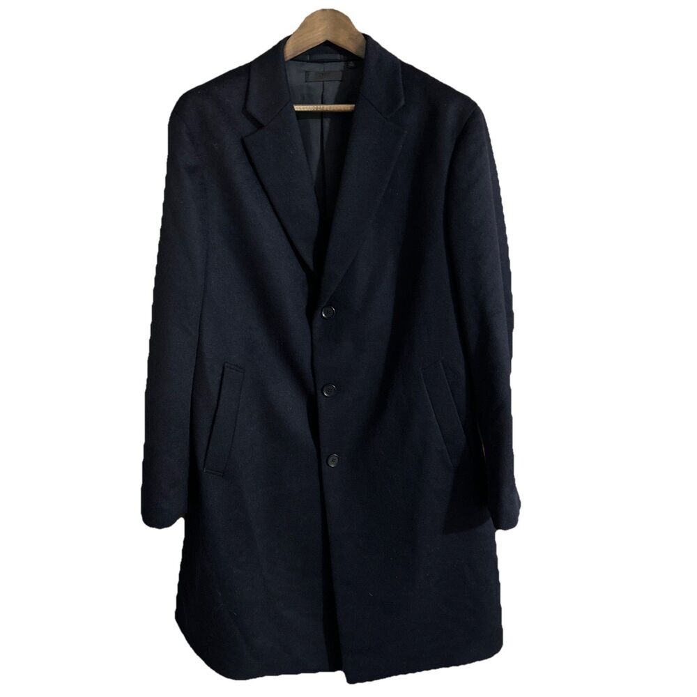 UNIQLO Wool Cashmere Chesterfield Coat Mens XL Navy Overcoat